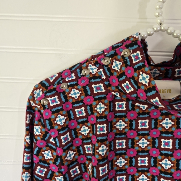 NWT Anthropologie Maeve Button Shoulder Turtleneck Long Sleeve Printed Top Large - Picture 6 of 9